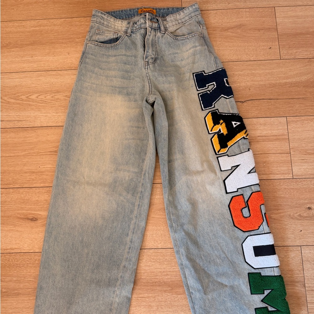 Ransom Multi-Color Lettered Light Blue Jeans